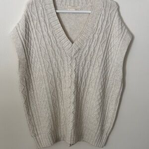 Anthropologie Cream V-Neck Cable Knit Sweater